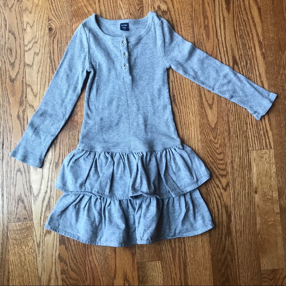Baby Gap Heather Grey Ribbed Ruffle Dress